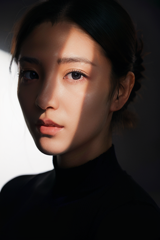 01175-2880746853-1girl,spotlight,silhouette,portrait,parted lips,beautiful detailed skin,one hair bun,White shirt,dark background,masterpiece,bes.png